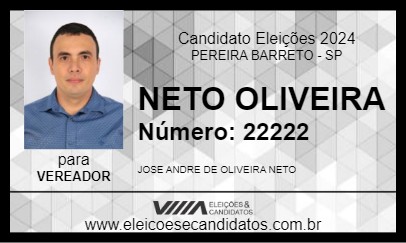 Candidato NETO OLIVEIRA 2024 - PEREIRA BARRETO - Eleições