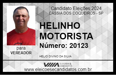 Candidato HELINHO MOTORISTA 2024 - CÁSSIA DOS COQUEIROS - Eleições