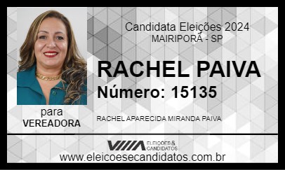 Candidato RACHEL PAIVA 2024 - MAIRIPORÃ - Eleições