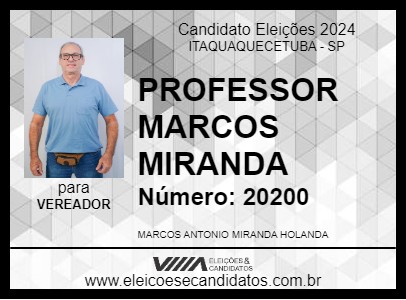 Candidato PROFESSOR MARCOS MIRANDA 2024 - ITAQUAQUECETUBA - Eleições