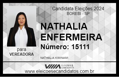 Candidato NATHALIA ENFERMEIRA 2024 - BOREBI - Eleições