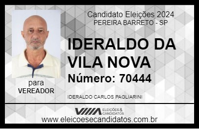 Candidato IDERALDO DA VILA NOVA 2024 - PEREIRA BARRETO - Eleições