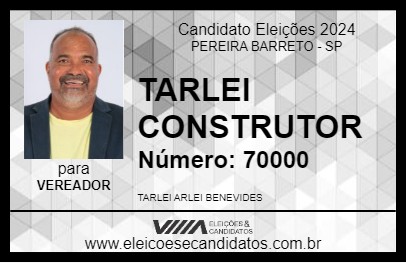 Candidato TARLEI CONSTRUTOR 2024 - PEREIRA BARRETO - Eleições