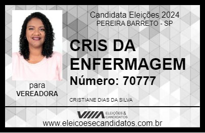 Candidato CRIS DA ENFERMAGEM 2024 - PEREIRA BARRETO - Eleições