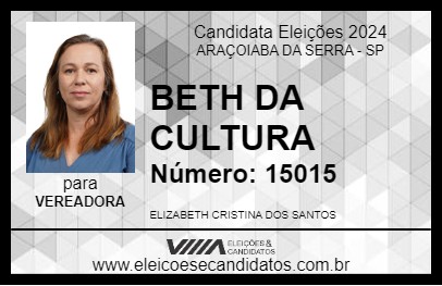 Candidato BETH DA CULTURA 2024 - ARAÇOIABA DA SERRA - Eleições