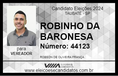 Candidato ROBINHO DA BARONESA 2024 - TAUBATÉ - Eleições