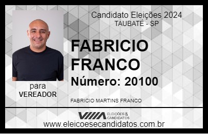 Candidato FABRICIO FRANCO 2024 - TAUBATÉ - Eleições