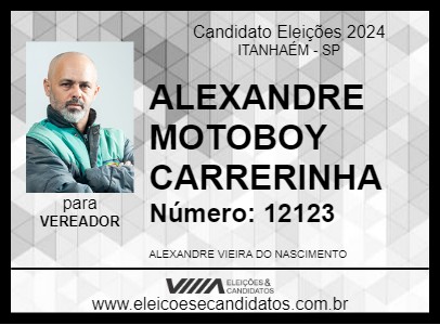 Candidato ALEXANDRE MOTOBOY CARRERINHA 2024 - ITANHAÉM - Eleições