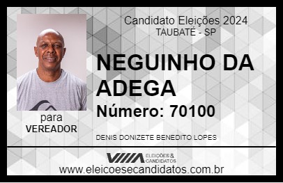 Candidato NEGUINHO DA ADEGA 2024 - TAUBATÉ - Eleições