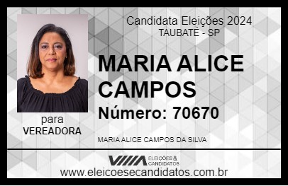 Candidato MARIA ALICE CAMPOS 2024 - TAUBATÉ - Eleições