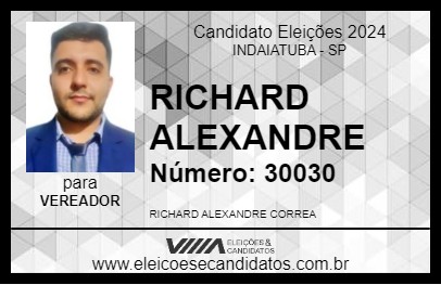 Candidato RICHARD ALEXANDRE 2024 - INDAIATUBA - Eleições