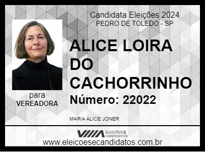 Candidato ALICE LOIRA DO CACHORRINHO 2024 - PEDRO DE TOLEDO - Eleições