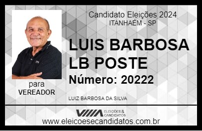 Candidato LUIS BARBOSA LB POSTE 2024 - ITANHAÉM - Eleições