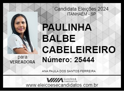 Candidato PAULINHA BALBE CABELEIREIRO 2024 - ITANHAÉM - Eleições