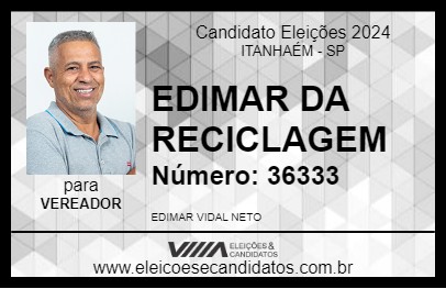 Candidato EDIMAR DA RECICLAGEM 2024 - ITANHAÉM - Eleições