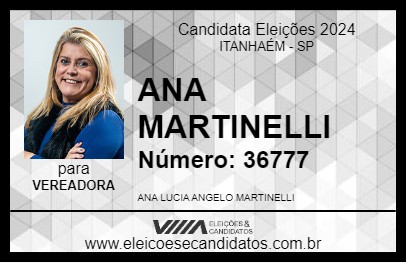 Candidato ANA MARTINELLI 2024 - ITANHAÉM - Eleições