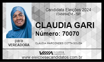 Candidato CLAUDIA GARI 2024 - ITANHAÉM - Eleições