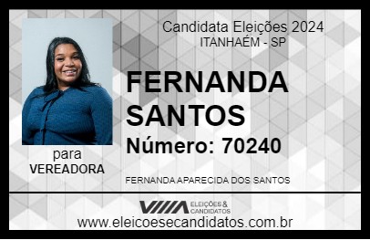 Candidato FERNANDA SANTOS 2024 - ITANHAÉM - Eleições