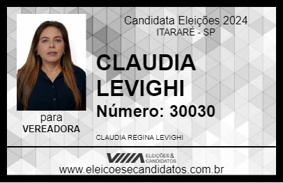 Candidato CLAUDIA LEVIGHI 2024 - ITARARÉ - Eleições