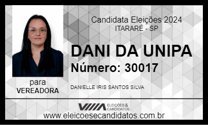 Candidato DANI DA UNIPA 2024 - ITARARÉ - Eleições