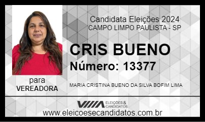 Candidato CRIS BUENO 2024 - CAMPO LIMPO PAULISTA - Eleições