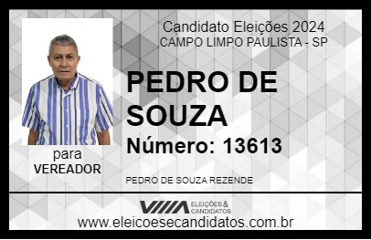 Candidato PEDRO DE SOUZA 2024 - CAMPO LIMPO PAULISTA - Eleições