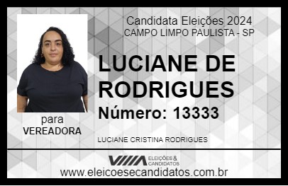 Candidato LUCIANE DE RODRIGUES 2024 - CAMPO LIMPO PAULISTA - Eleições