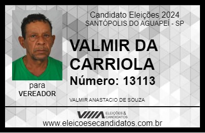 Candidato VALMIR DA CARRIOLA 2024 - SANTÓPOLIS DO AGUAPEÍ - Eleições