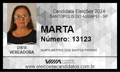 Candidato MARTA 2024 - SANTÓPOLIS DO AGUAPEÍ - Eleições