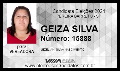 Candidato GEIZA SILVA 2024 - PEREIRA BARRETO - Eleições