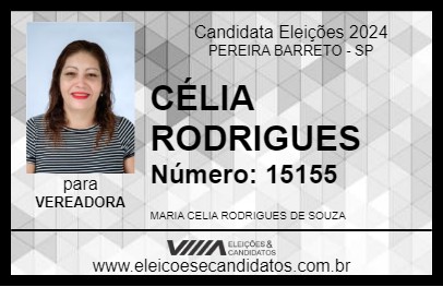 Candidato CÉLIA RODRIGUES 2024 - PEREIRA BARRETO - Eleições