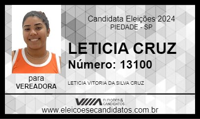 Candidato LETICIA CRUZ 2024 - PIEDADE - Eleições