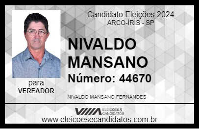 Candidato NIVALDO MANSANO 2024 - ARCO-ÍRIS - Eleições