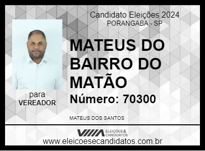 Candidato MATEUS DO BAIRRO DO MATÃO 2024 - PORANGABA - Eleições