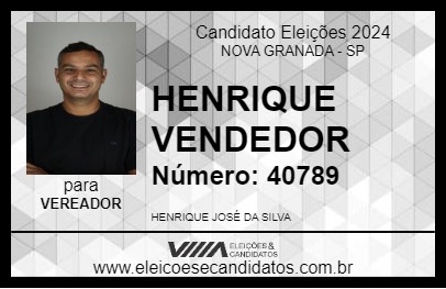 Candidato HENRIQUE VENDEDOR 2024 - NOVA GRANADA - Eleições