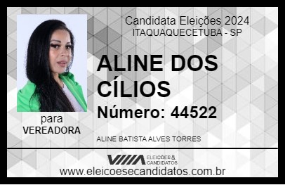 Candidato ALINE DOS CÍLIOS 2024 - ITAQUAQUECETUBA - Eleições