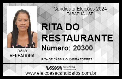 Candidato RITA DO RESTAURANTE 2024 - TABAPUÃ - Eleições