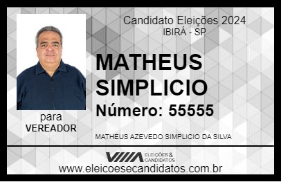 Candidato MATHEUS SIMPLICIO 2024 - IBIRÁ - Eleições