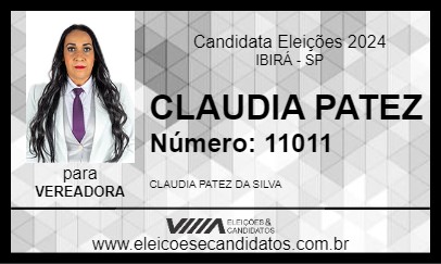 Candidato CLAUDIA PATEZ 2024 - IBIRÁ - Eleições