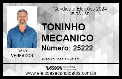 Candidato TONINHO MECANICO 2024 - IBIRÁ - Eleições