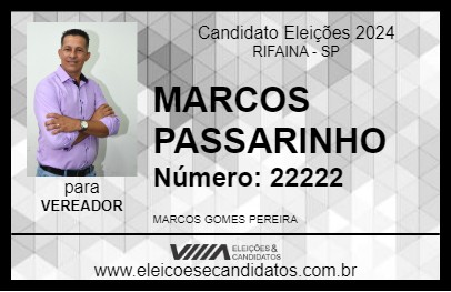 Candidato MARCOS PASSARINHO 2024 - RIFAINA - Eleições