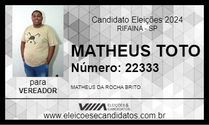 Candidato MATHEUS TOTO 2024 - RIFAINA - Eleições