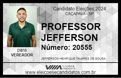 Candidato PROFESSOR JEFFERSON 2024 - CAÇAPAVA - Eleições