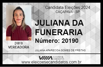 Candidato JULIANA DA FUNERARIA 2024 - CAÇAPAVA - Eleições