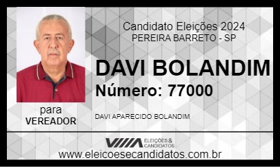 Candidato DAVI BOLANDIM 2024 - PEREIRA BARRETO - Eleições