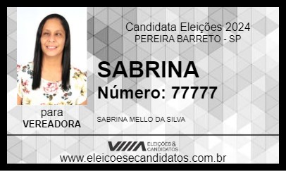 Candidato SABRINA 2024 - PEREIRA BARRETO - Eleições