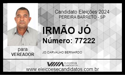 Candidato IRMÃO JÓ 2024 - PEREIRA BARRETO - Eleições