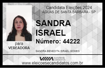 Candidato SANDRA ISRAEL 2024 - ÁGUAS DE SANTA BÁRBARA - Eleições