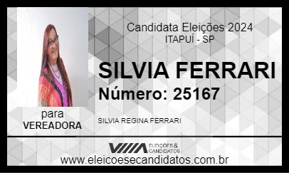 Candidato SILVIA FERRARI 2024 - ITAPUÍ - Eleições