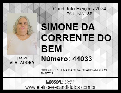 Candidato SIMONE DA CORRENTE DO BEM 2024 - PAULÍNIA - Eleições